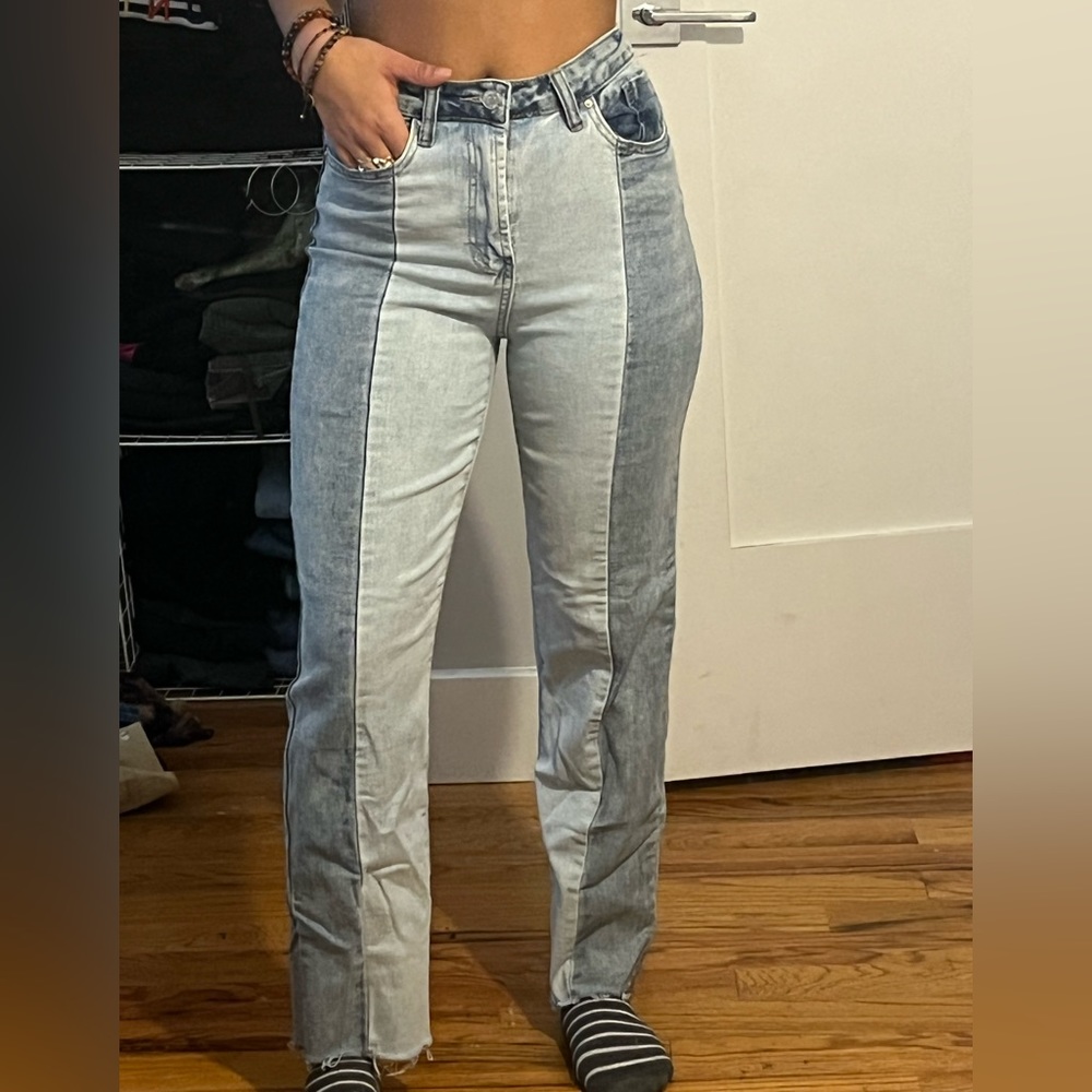 Split Denim stretch straight fit Pants